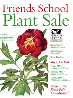 Friends School Plant Sale catalog cover 2005 with red peony artwork